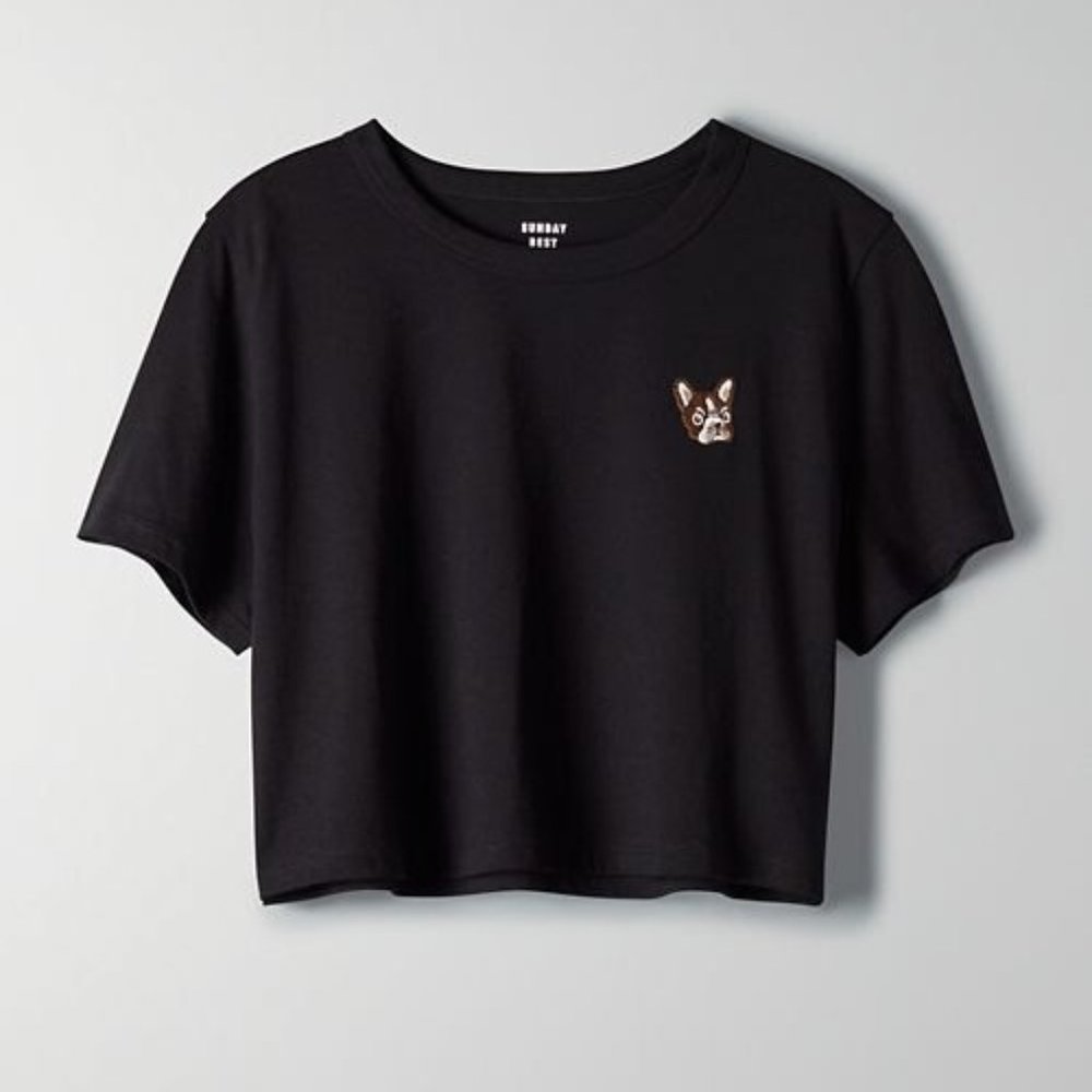 ARITZIA Sunday Best Candy Cropped T-Shirt (Black Bulldog)
